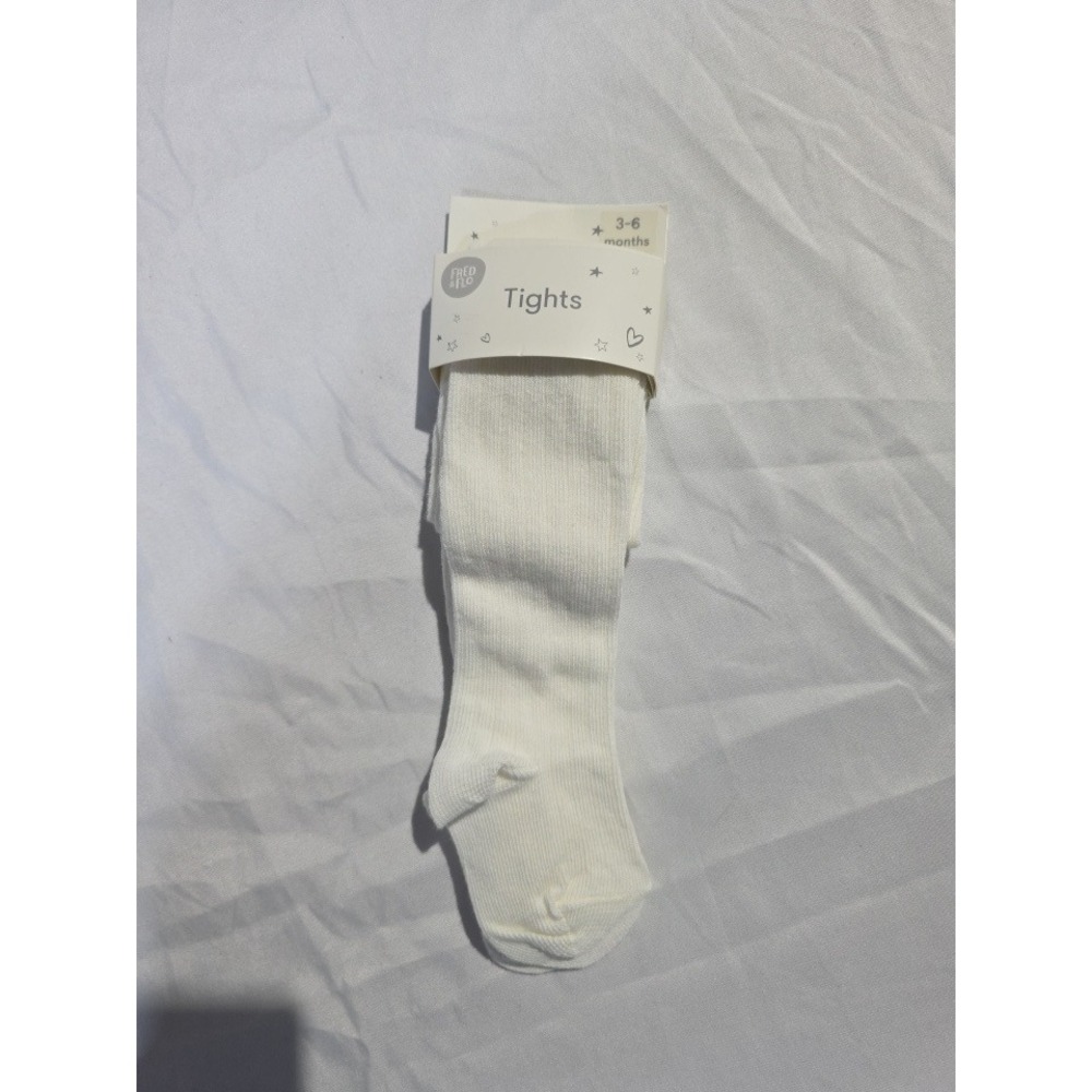 Fred & Flo Baby White Ribbed Tights 3-6 Months Cotton Blend New